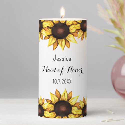 Sunflower Maid of Honor Wedding  Pillar Candle