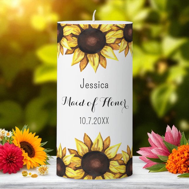 Sunflower Maid of Honor Wedding  Pillar Candle (Creator Uploaded)