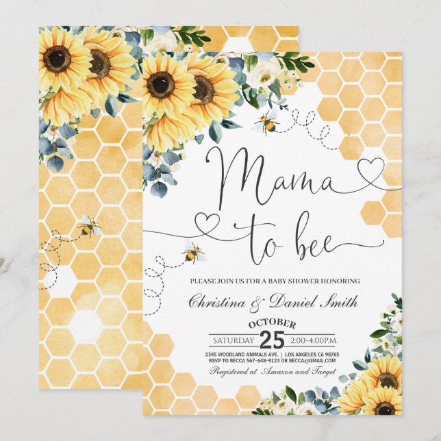 Sunflower Mama to Bee Baby Shower Invitation (Front/Back)