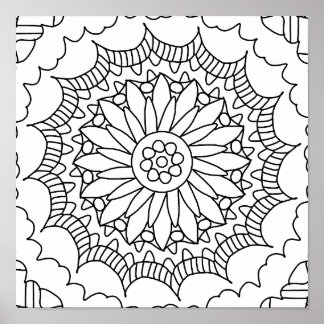 Sunflower Mandala Coloring Poster