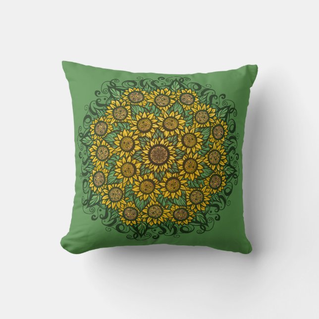 Sunflower Mandala Nature Lover Sunflowers Floral   Throw Pillow (Front)