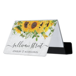 Sunflower Marble Hand Lettering Jewelry Boutique Desk Business Card Holder