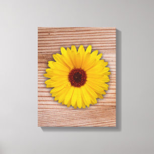 Sunflower Marigold on Rustic Wooden Boards Canvas Print
