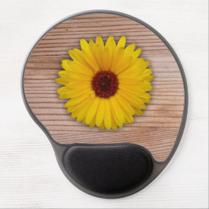 Sunflower Marigold on Rustic Wooden Boards Gel Mouse Pad