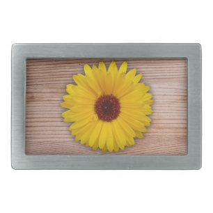 Sunflower Marigold on Rustic Wooden Boards Rectangular Belt Buckle