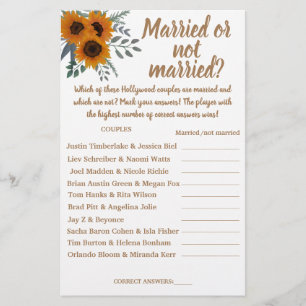 SUNFLOWER MARRIED OR NOT MARRIED SHOWER GAME CARD FLYER