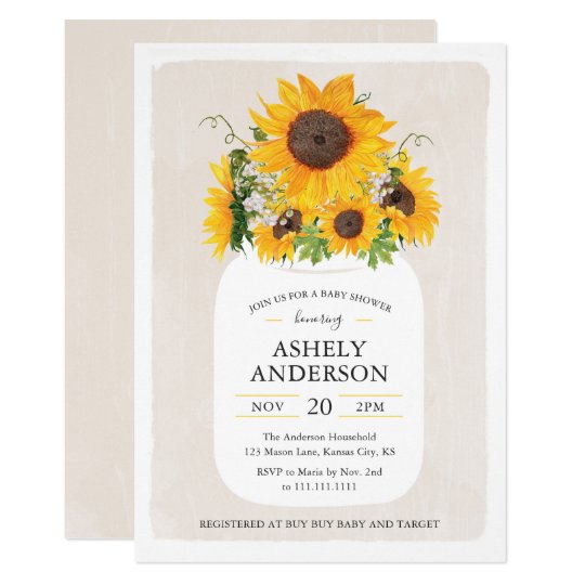 Sunflower Mason Jar Baby Shower Invitation | Zazzle.com