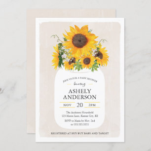 Sunflower Mason Jar Baby Shower Invitation