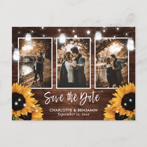 Sunflower Mason Jar Barn Wood Photo Save The Date Announcement Postcard