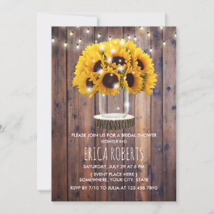Sunflower Mason Jar Barn Wood Rustic Bridal Shower Invitation