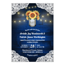 Sunflower Mason Jar Blue Wood Wedding Invitations