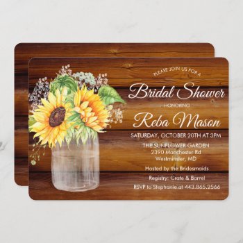 Sunflower Mason Jar Bridal Shower Invitation by PaperandPomp at Zazzle