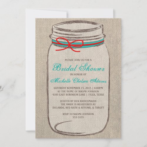 Sunflower Mason Jar Bridal Shower Invitation