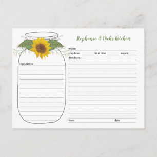 Sunflower Mason Jar Bridal Shower Recipe Cards