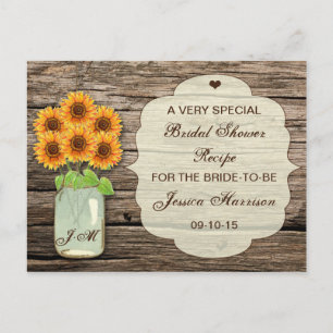 Sunflower Mason Jar Bridal Shower Recipe Cards