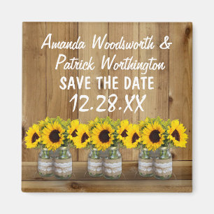 Sunflower Mason Jar Burlap and Lace Save the Date Magnet