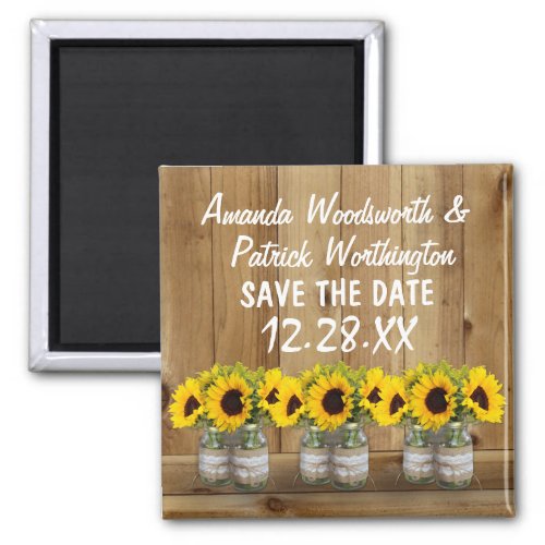 Sunflower Mason Jar Burlap and Lace Save the Date Magnet
