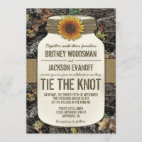 Sunflower Mason Jar Camo Wedding Invitations
