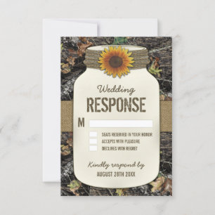 Sunflower Mason Jar Camo Wedding RSVP Cards