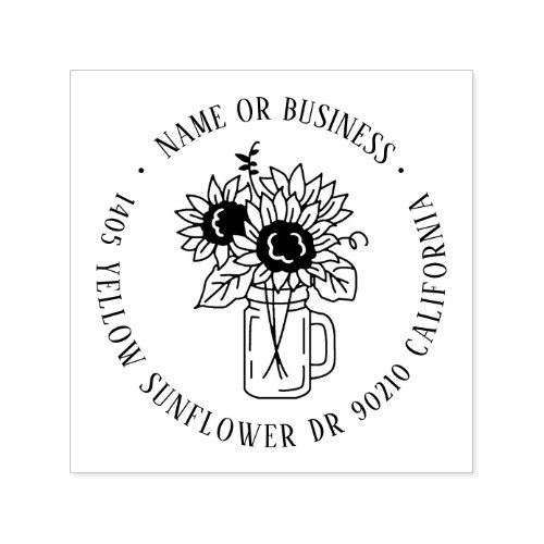 Sunflower Mason Jar Custom Name Return Address Self_inking Stamp