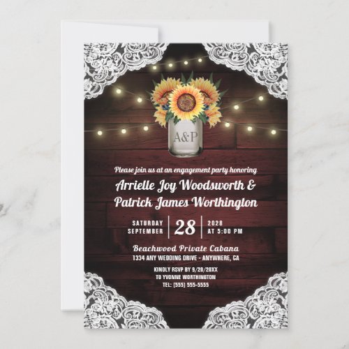 Sunflower Mason Jar Engagement Party Invitations