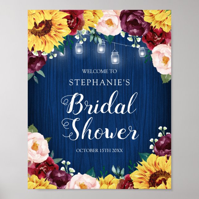 Sunflower Mason Jar Lights  Bridal Shower Poster (Front)