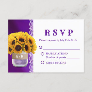 Sunflower Mason Jar Purple Wedding RSVP