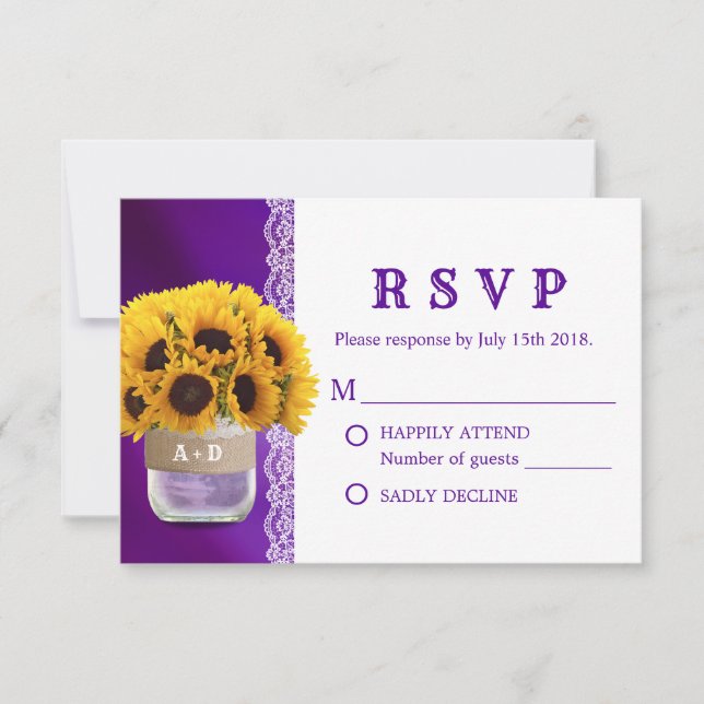 Sunflower Mason Jar Purple Wedding RSVP (Front)