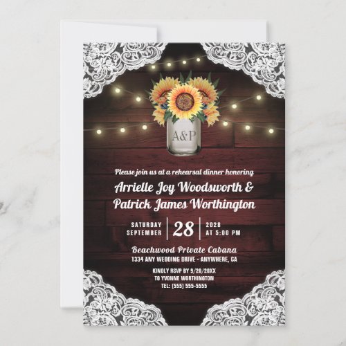 Sunflower Mason Jar Rehearsal Dinner Invitations