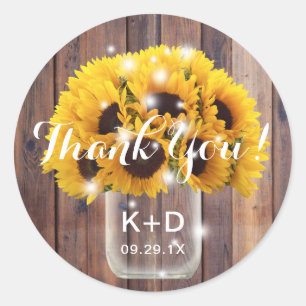 Sunflower Mason Jar Rustic Barn Wedding Thank You Classic Round Sticker