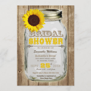 Sunflower Mason Jar Rustic Bridal Shower Invitation