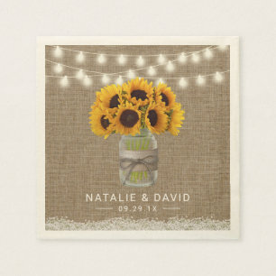 Sunflower Mason Jar Rustic Floral Burlap Wedding Napkins