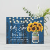 Sunflower Mason Jar Rustic Navy Blue Baby Shower Invitation (Standing Front)