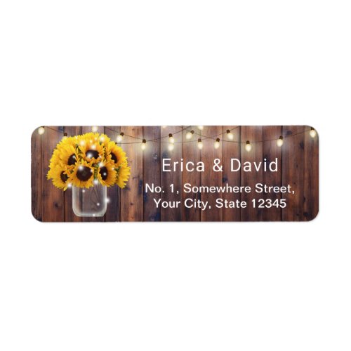 Sunflower Mason Jar String Lights Rustic Wedding Label