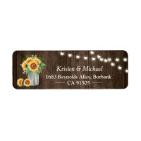 Sunflower Mason Jar String Lights Rustic Wood Label