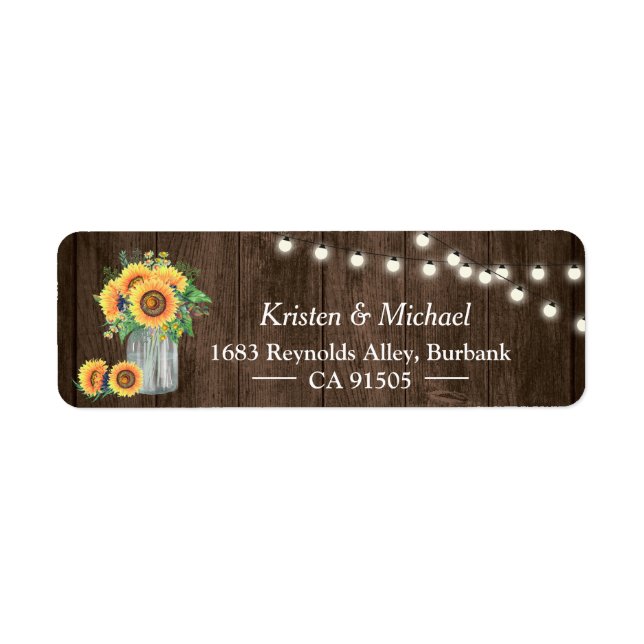 Sunflower Mason Jar String Lights Rustic Wood Label (Front)