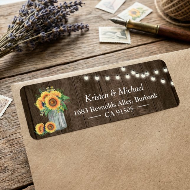 Sunflower Mason Jar String Lights Rustic Wood Label (Creator Uploaded)