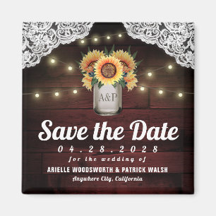 Sunflower Mason Jar Wood Save the Date Magnets