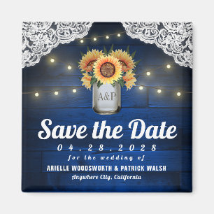 Sunflower Mason Jar Wood Save the Date Magnets