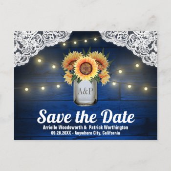 Sunflower Mason Jar Wood Save The Date Postcards by RusticWeddings at Zazzle