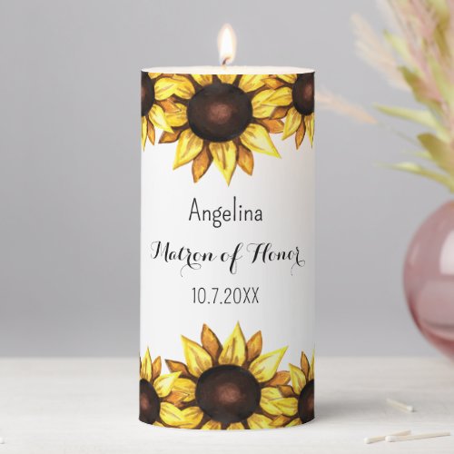 Sunflower Matron of Honor Wedding Pillar Candle