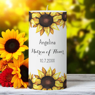 Sunflower Matron of Honor Wedding Pillar Candle