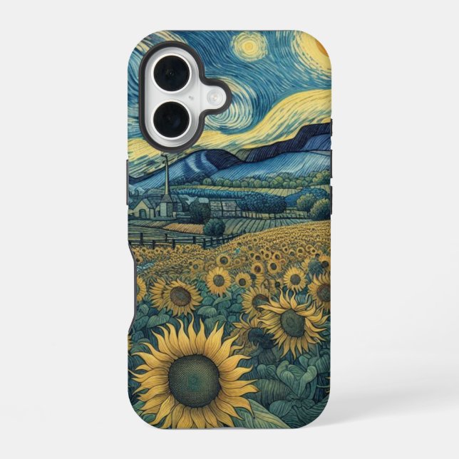 Sunflower Meadow in the Starry Night iPhone Case (Back)