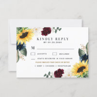 Sunflower Meal Choice Burgundy Navy Roses Wedding