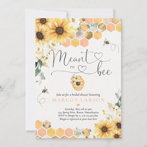 Sunflower Meant To Bee Bridal Shower  Invitation