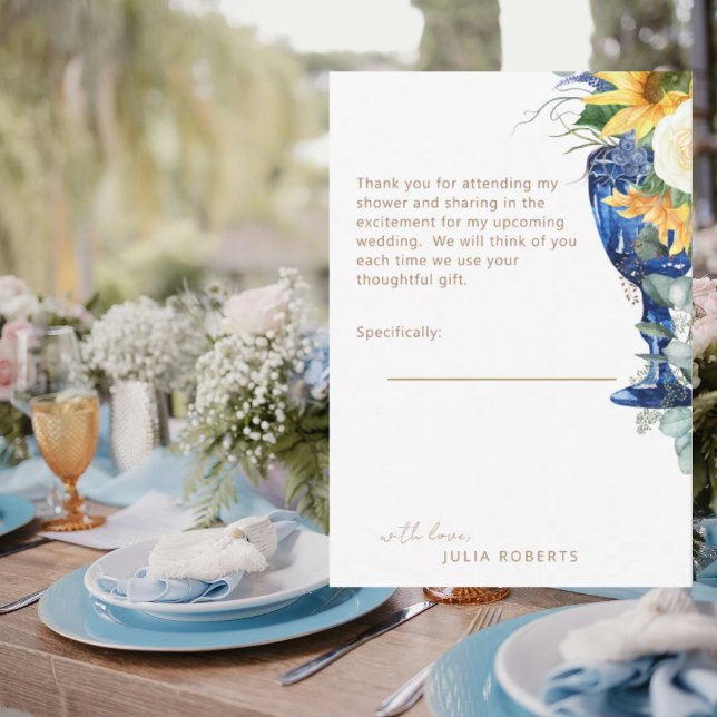  Sunflower Mediterranean Shower Message Thank You  Card (Creator Uploaded)