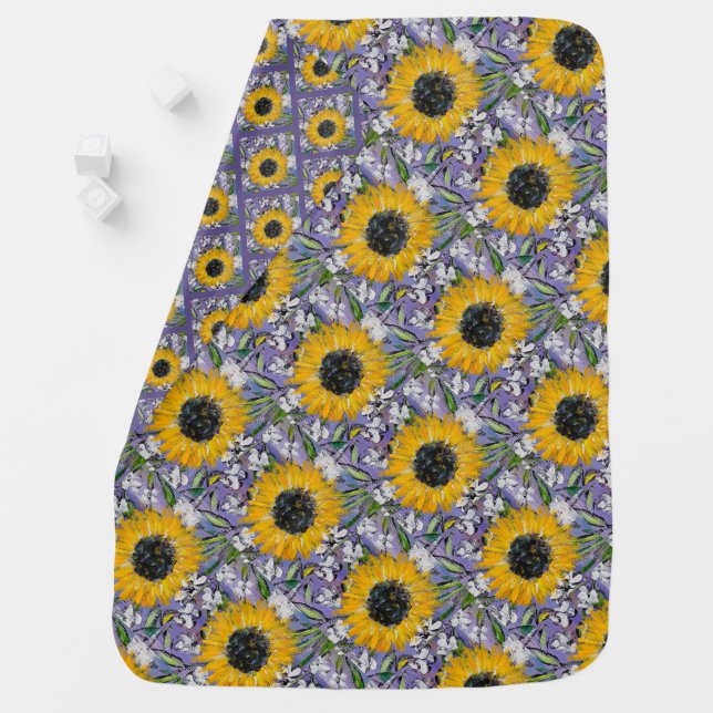 Sunflower Medley Lavendar Baby Blanket (In Situ)