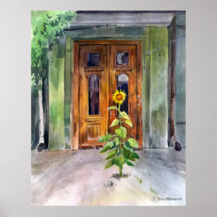 Sunflower meets friends. Old doors of Odesa art Poster