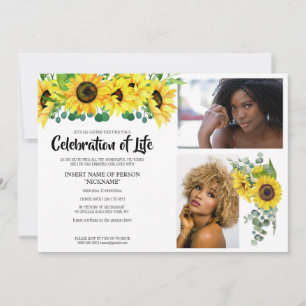 Sunflower memorial death anniversary color photo invitation