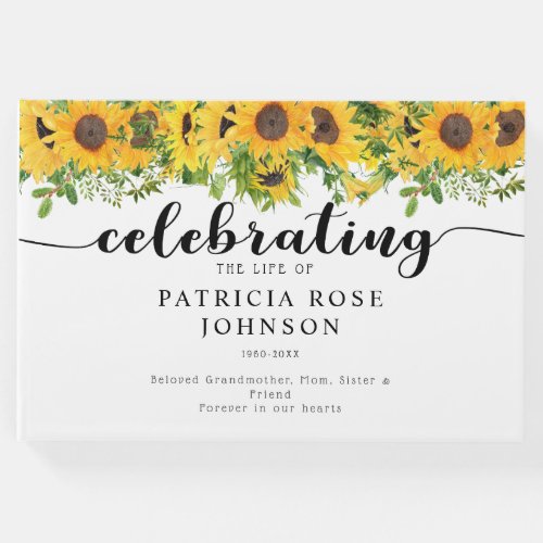 Sunflower Memorial Funeral Remembrance Guest Book
